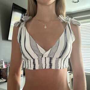 Navy Striped Tie-Shoulder Crop Top